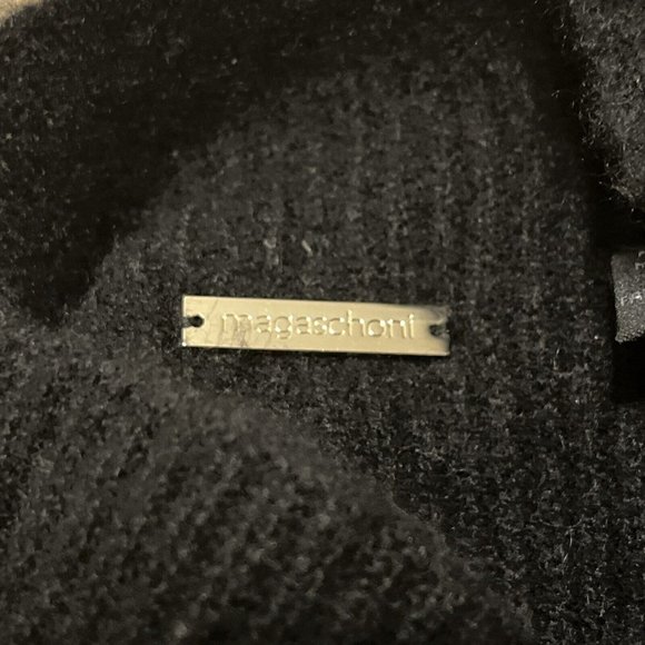 Magaschoni Cashmere Sweater SZ Medium Rib Knit Black White Stripe Mock Neck - Picture 6 of 11